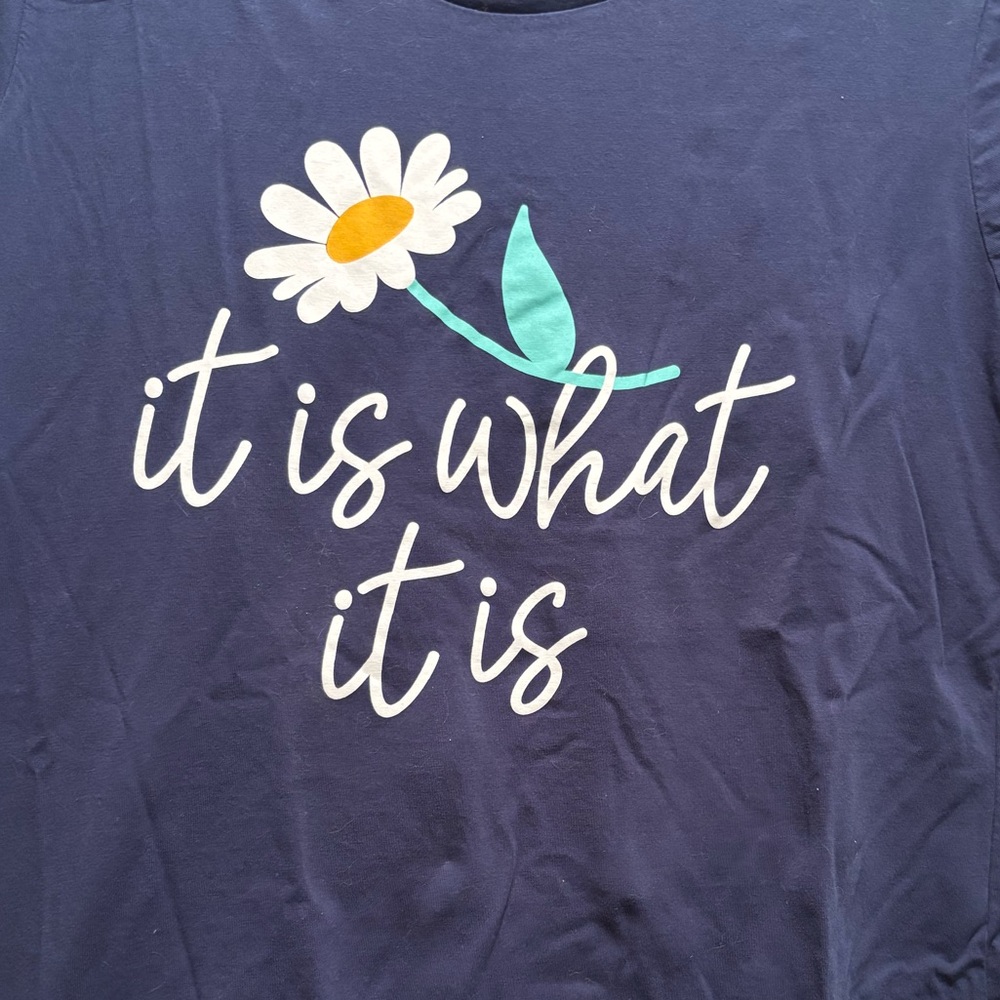 “It is what it is” tee shirt in navy, XL
